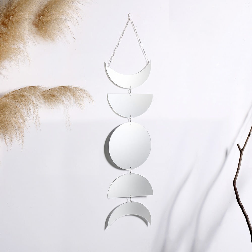 silver mirror moon phases wall decor roomtery