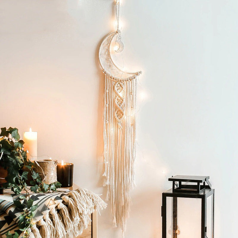 moon shaped macrame wall hanging dream catcher roomtery