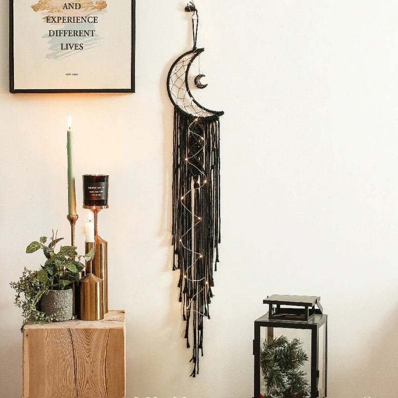 moon shaped macrame wall hanging dream catcher roomtery