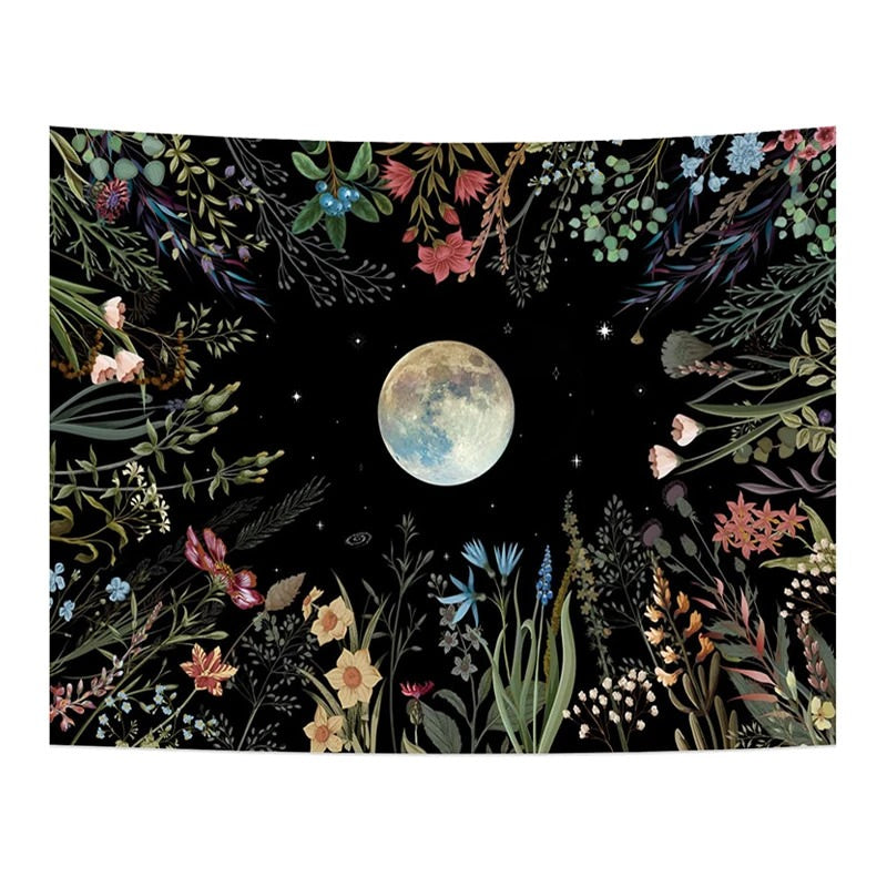 moonlit night garden moon light fairycore aesthetic wall hanging tapestry roomtery