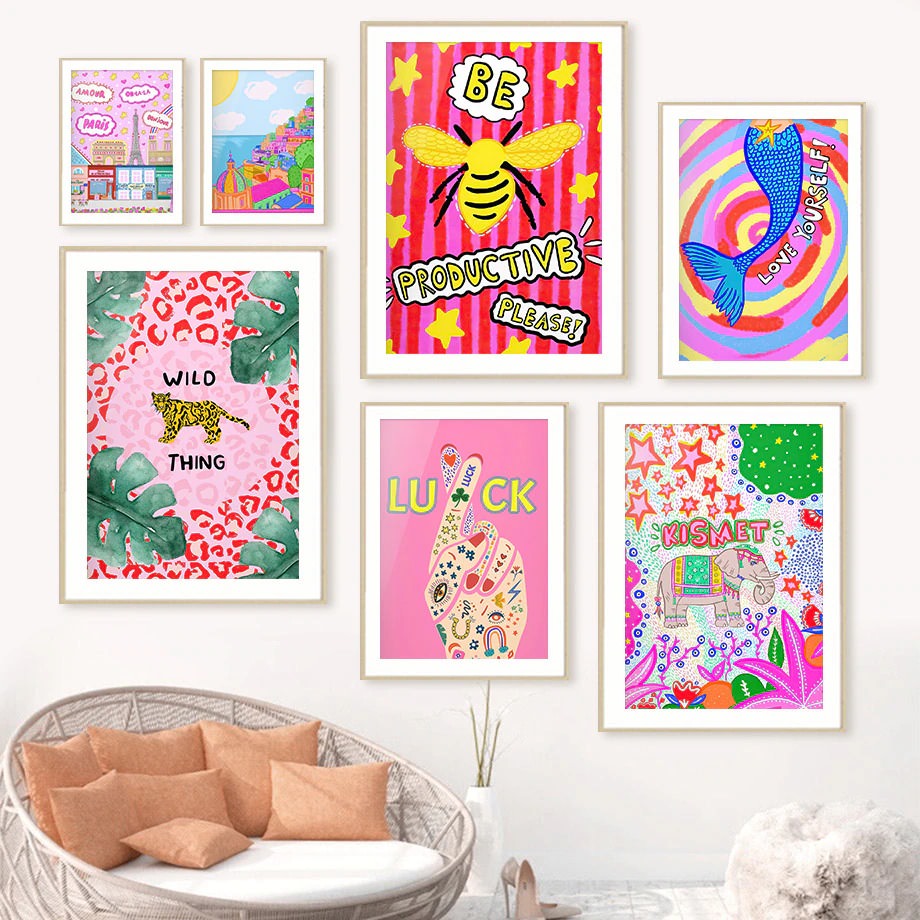 bright colorful preppy aesthetic canvas wall art posters roomtery