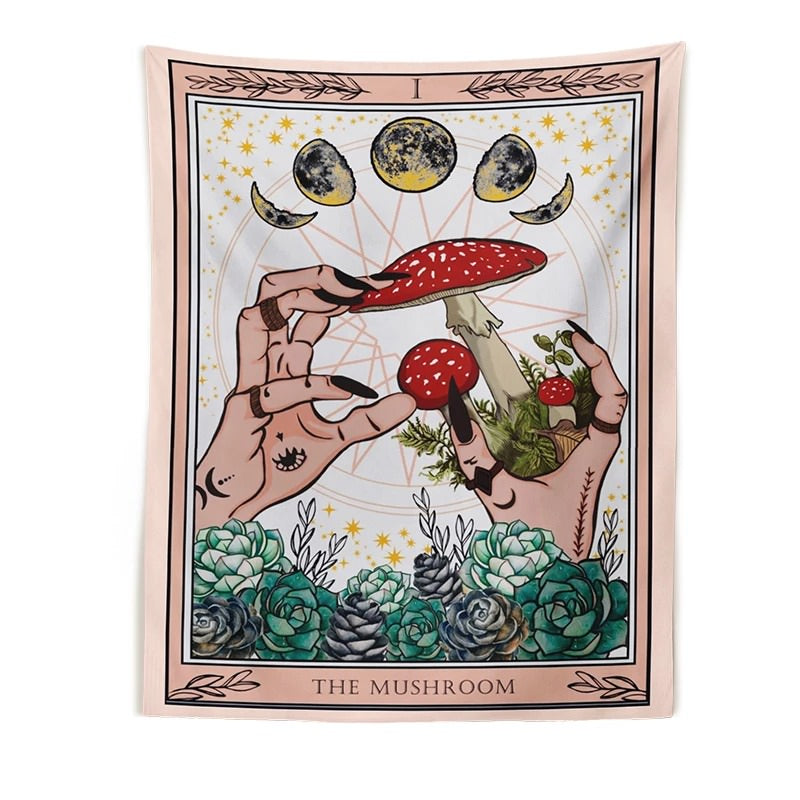 mushroom moon witchy tarot card aesthetic wall art tapestry roomtery