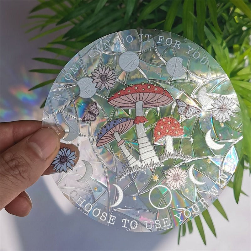 sunlight sun catcher stickers window rainbow light sticker mushroom aesthetic print roomtery