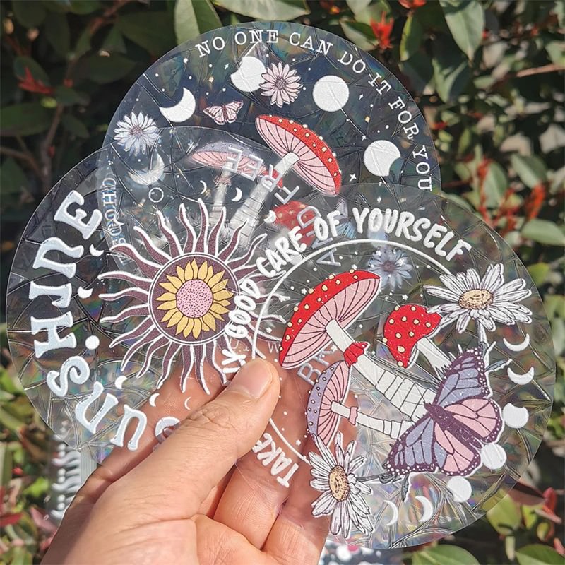 sunlight sun catcher stickers window rainbow light sticker mushroom aesthetic print roomtery