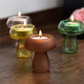 colored glass mushroom shaped tealight candle holder aesthetic room decor roomtery