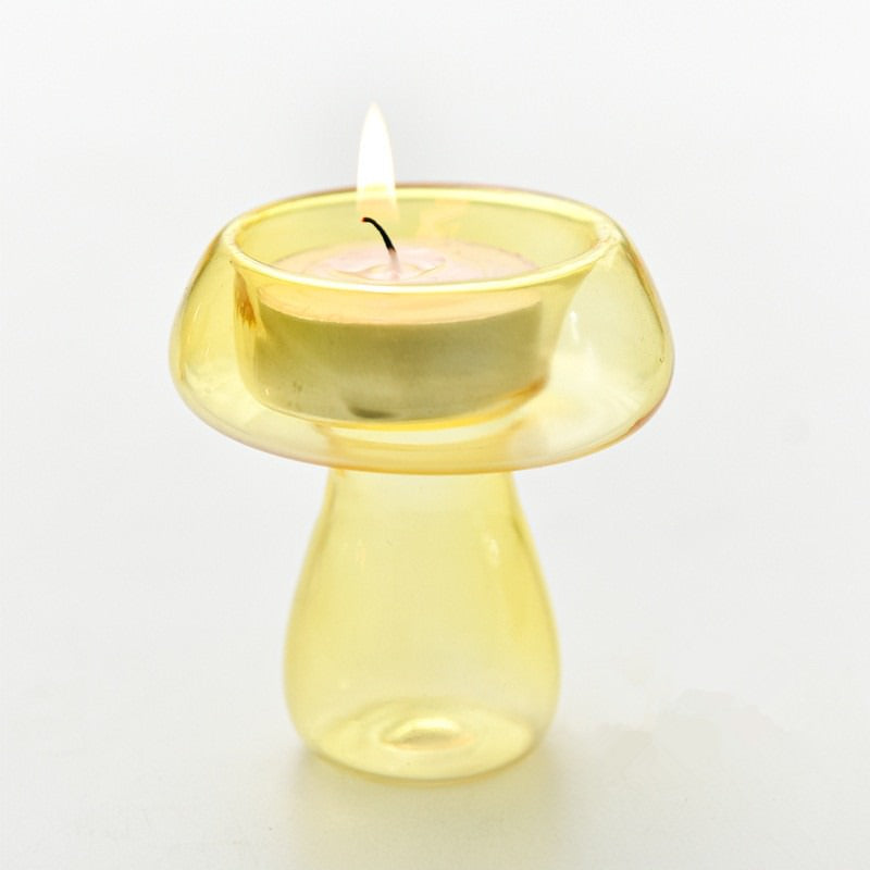 colored glass mushroom shaped tealight candle holder aesthetic room decor roomtery