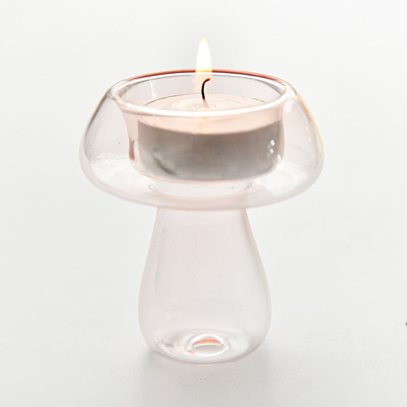 colored glass mushroom shaped tealight candle holder aesthetic room decor roomtery