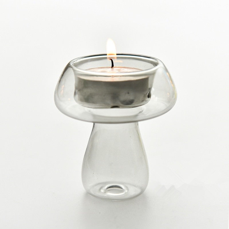 colored glass mushroom shaped tealight candle holder aesthetic room decor roomtery