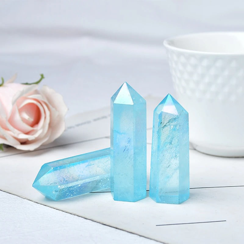 natural blue quartz pointing tower crystal aesthetic decor roomtery