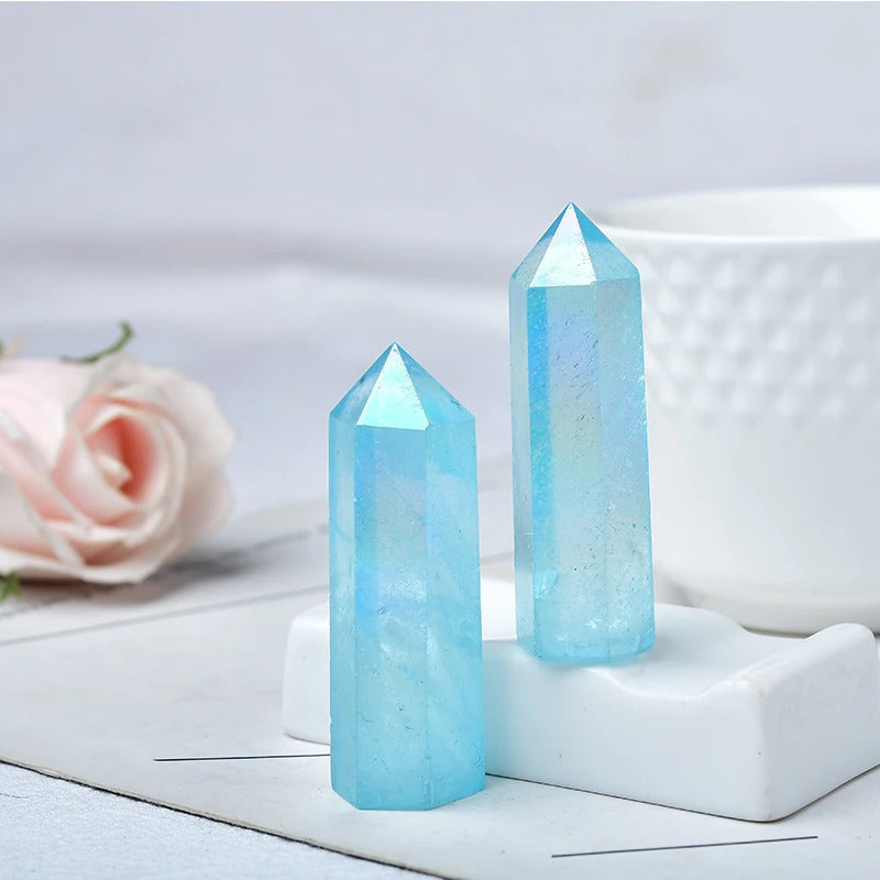 natural blue quartz pointing tower crystal aesthetic decor roomtery
