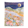 night hill wildflowers moon light print aesthetic tapestry roomtery