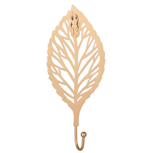 golden leaf shaped brass metal wall hanging key hook holder roomtery aesthetic room decor