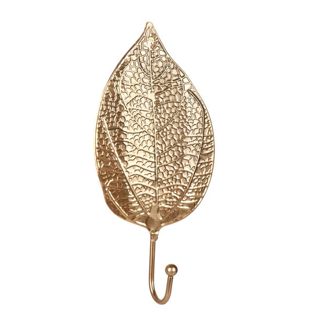 golden leaf shaped brass metal wall hanging key hook holder roomtery aesthetic room decor