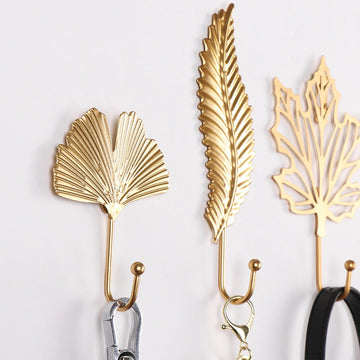 golden leaf shaped brass metal wall hanging key hook holder roomtery aesthetic room decor