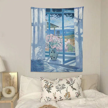 oil painted art fake window wall hanging aesthetic tapestry roomtery