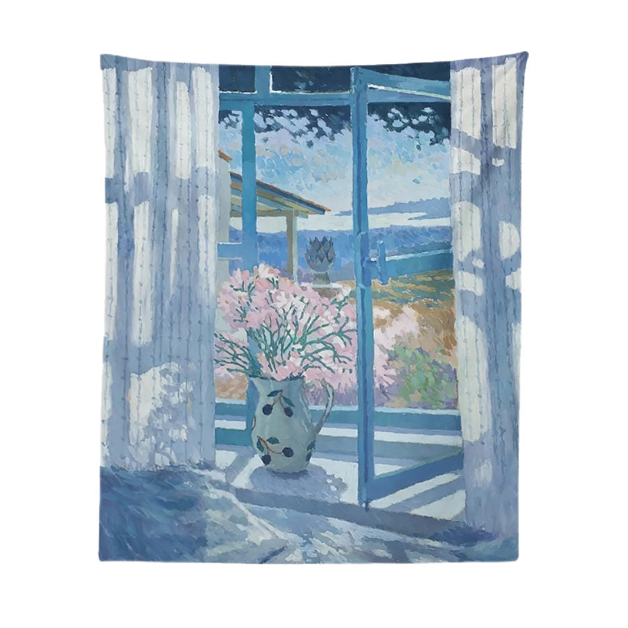 oil painted art fake window wall hanging aesthetic tapestry roomtery