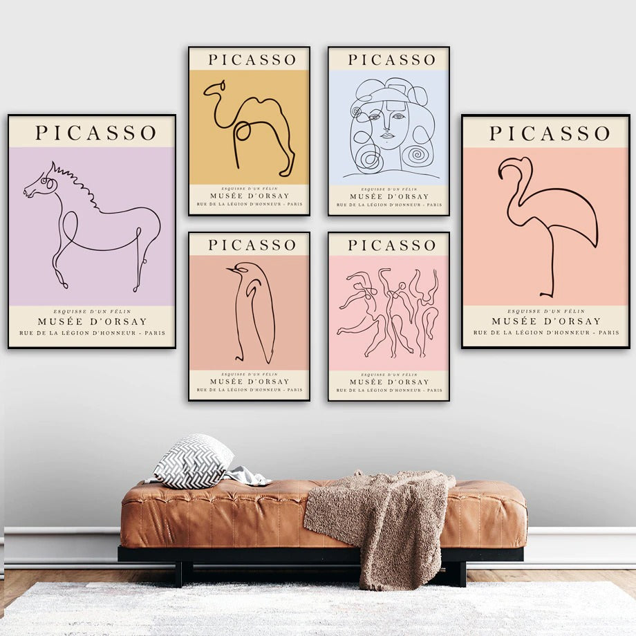 pastel color outline aesthetic art hoe canvas wall art print picasso aesthetic posters roomtery