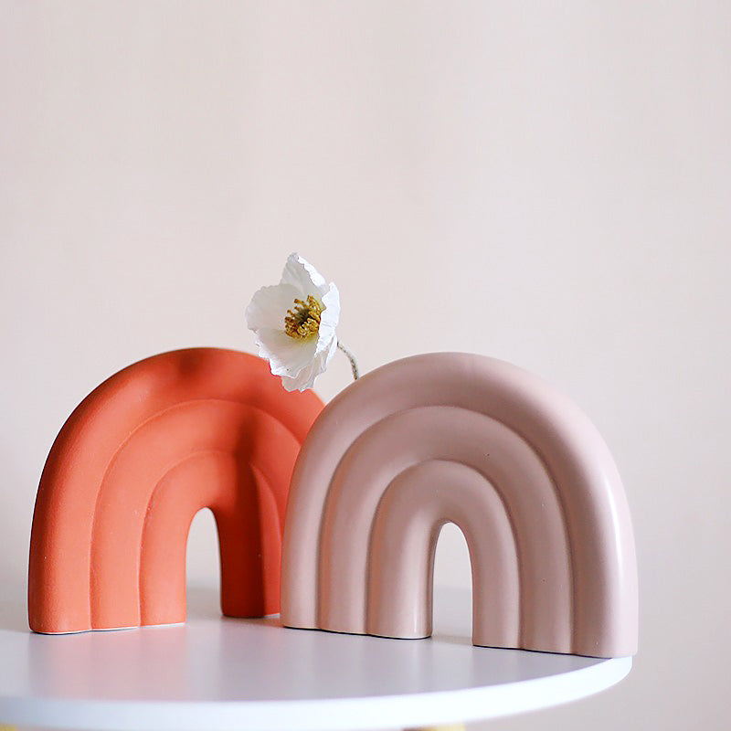 pastel rainbow boho u shape ceramic vase aesthetic desk decor roomtery