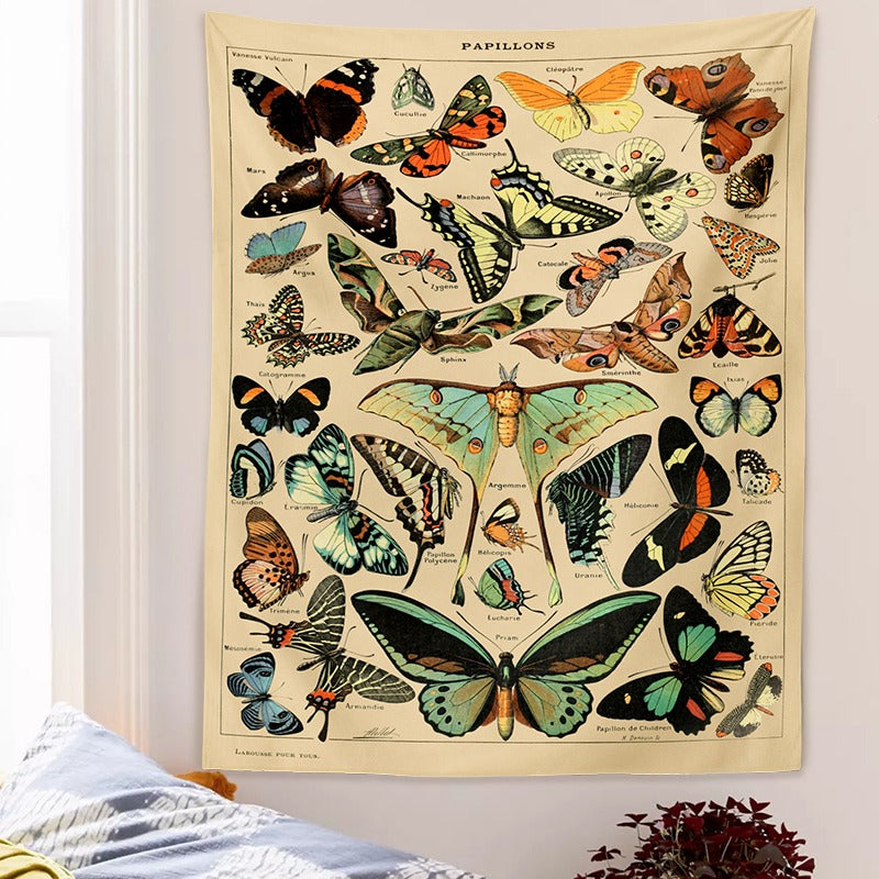Papillons (butterflies) french botanical educational cottagecore aesthetic wall hanging tapestry roomtery