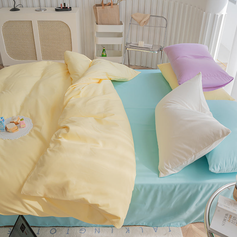 Soft Cloud Washed Cotton Bedding Set, Pastel Aesthetic Bedding - roomtery