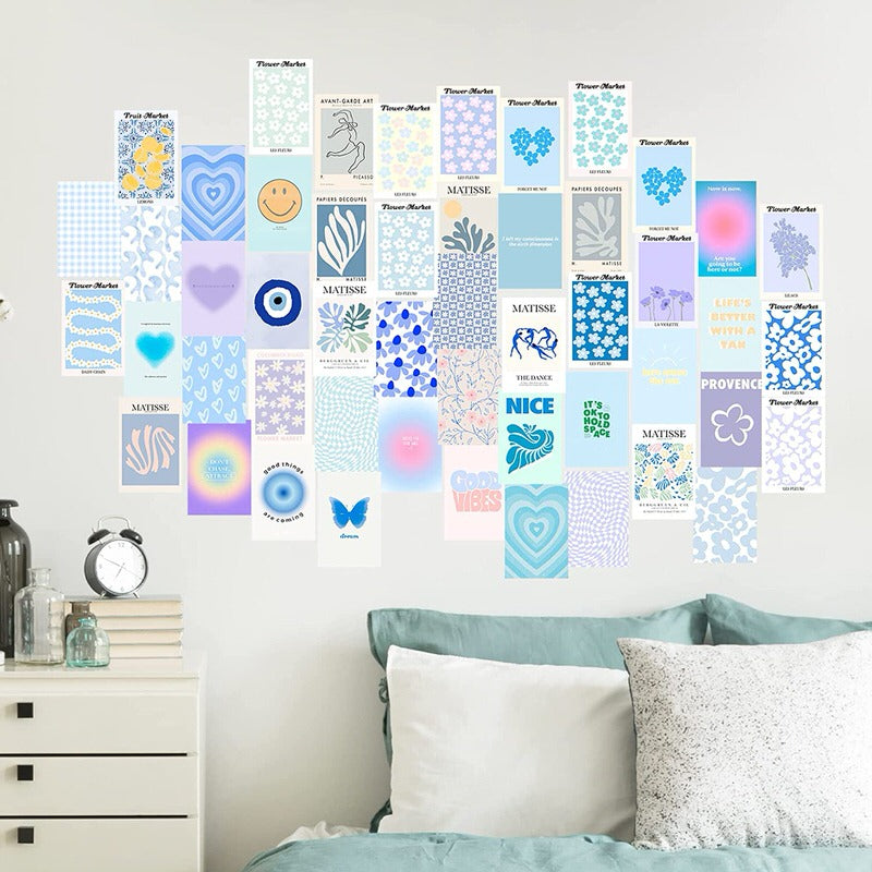 pastel blue aesthetic wall collage poster cards wall art decor roomtery