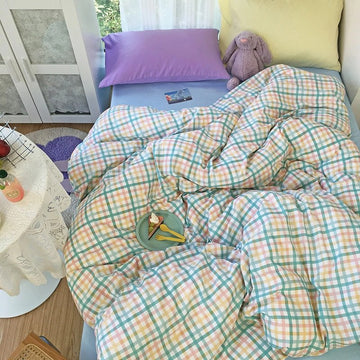 danish pastel bedding set in pastel blue grid and blue with grid pillows soft duvet cover pastel sheet set roomtery