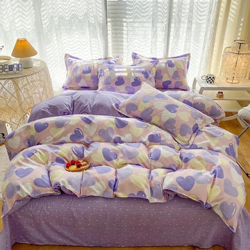 Pastel Purple Hearts Bedding Set