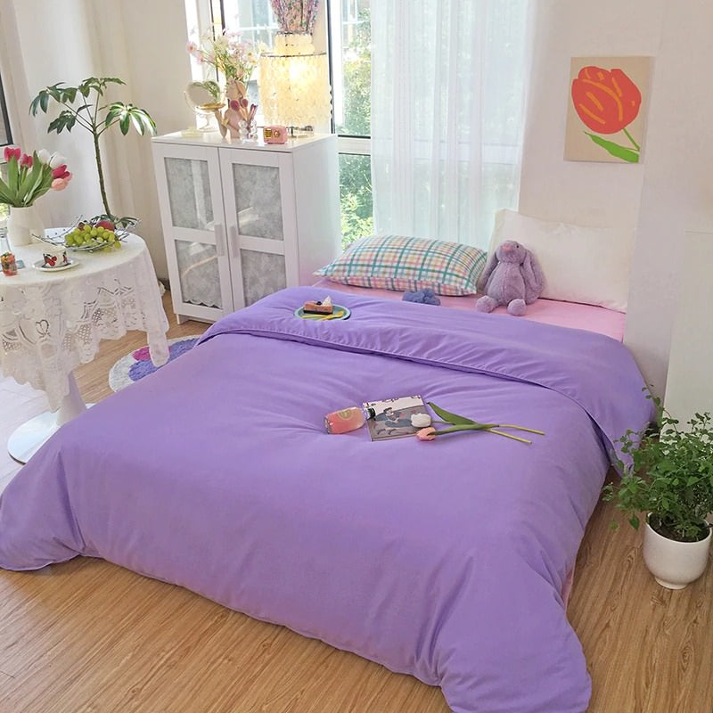 danish pastel bedding set in pastel purple and pink with grid pillows soft duvet cover pastel sheet set roomtery
