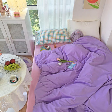 danish pastel bedding set in pastel purple and pink with grid pillows soft duvet cover pastel sheet set roomtery