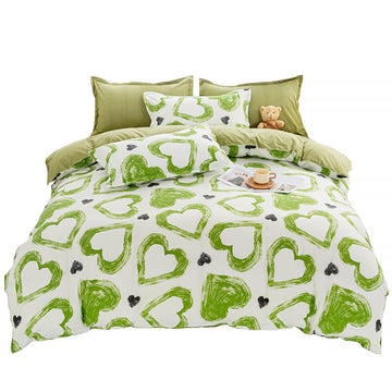 cute hand drawn green hearts pattern aesthetic bedding set roomtery