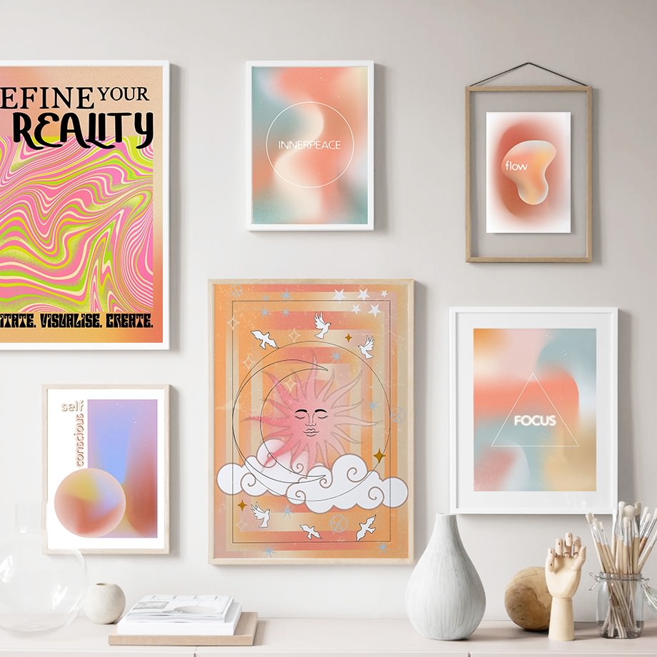 vintage pastel gradient canvas wall art aesthetic posters roomtery