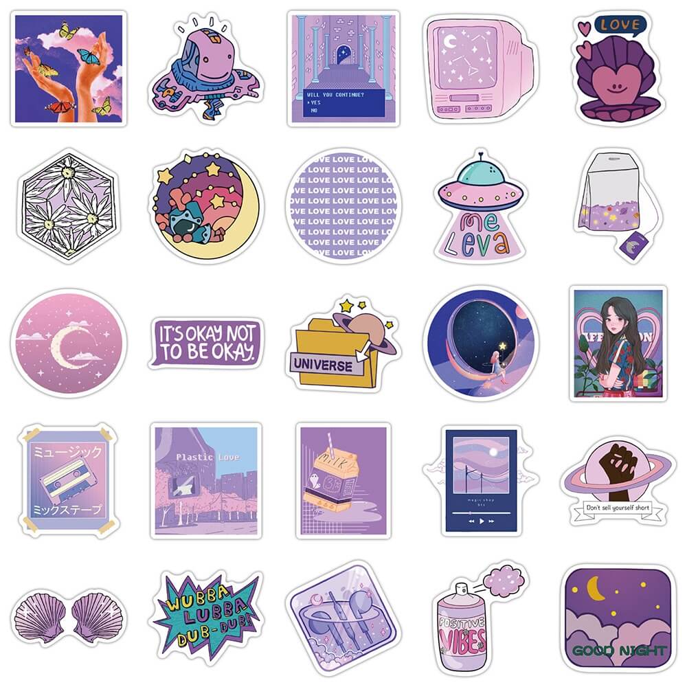 pastel violet color themed aesthetic sticker pack roomtery