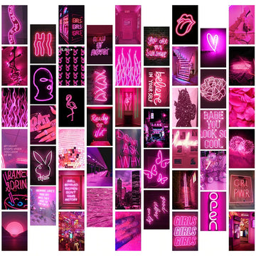 pink neon pictures aesthetic wall collage poster cards roomtery