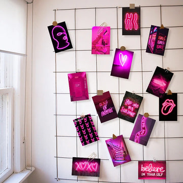 pink neon pictures aesthetic wall collage poster cards roomtery