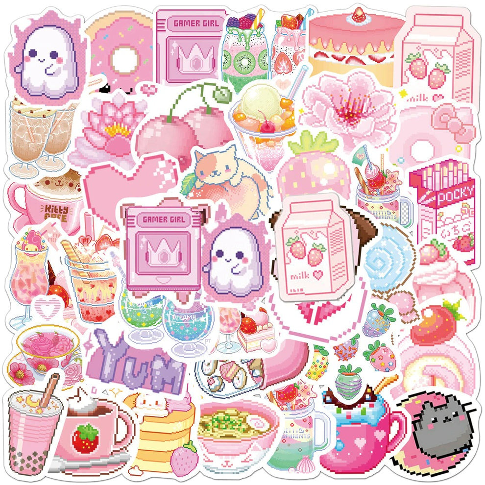 Pink Pixeled Sticker Pack | aesthetic stickers | roomtery