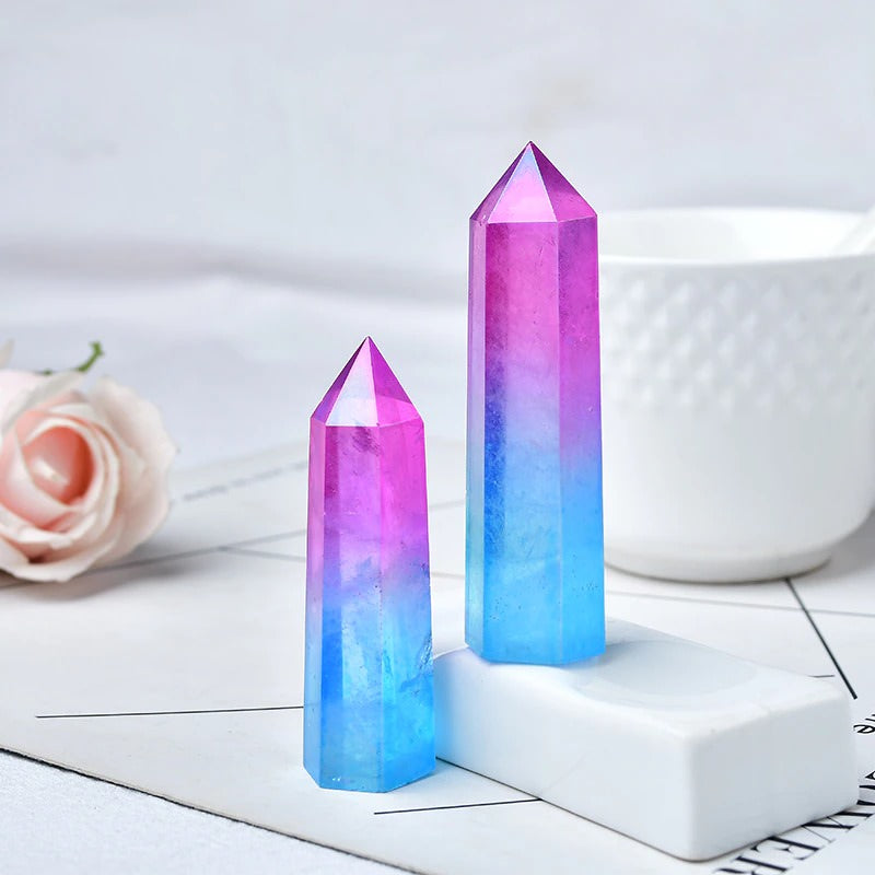 natural crystal decor pink blue color tower shaped pointer crestal aesthetic decor roomtery
