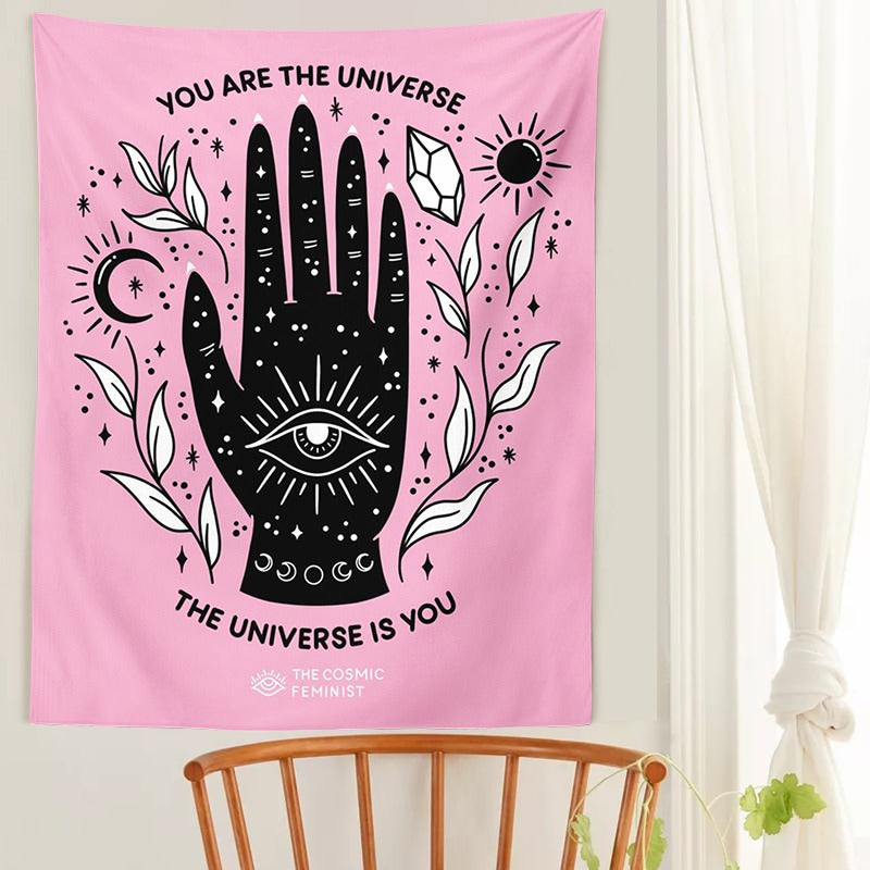 Pink Sun Moon Tapestry Magic hand Wall Hanging Tarot Bohemian universe Decoration Home Hippie Mattress Girls Dorm Room Decor aesthetic tapestry