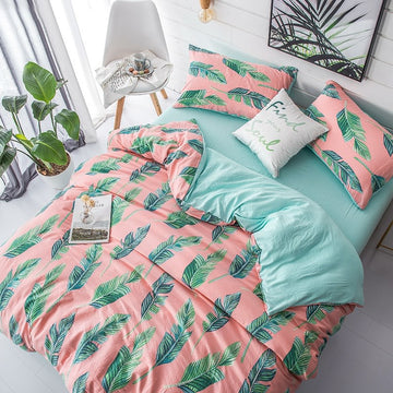 pink palm tropics aesthetic bedding duvet cover set roomtery