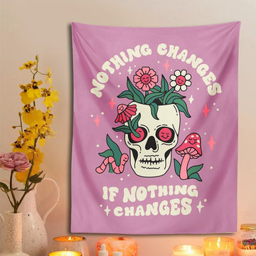 Nothing Changes Skull Tapestry