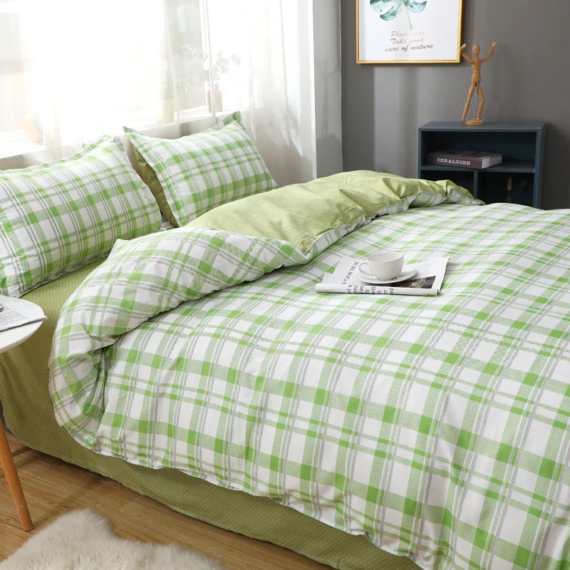soft room decor plaid and dots print aesthetic bedding sheet set roomtery