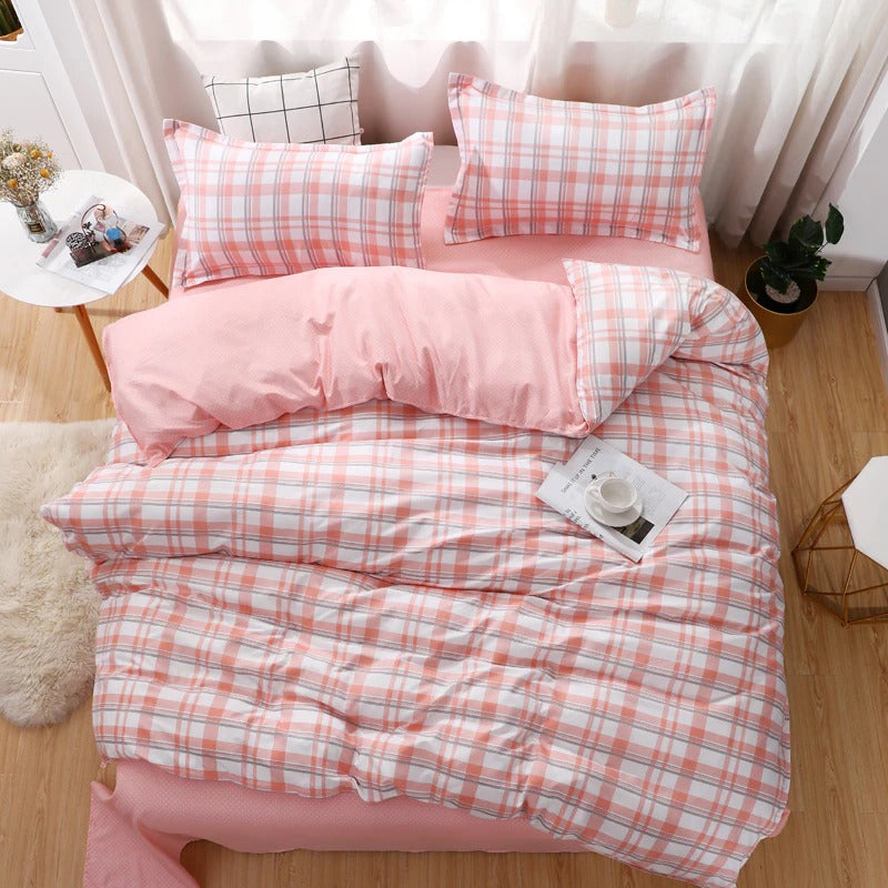 soft room decor plaid and dots print aesthetic bedding sheet set roomtery