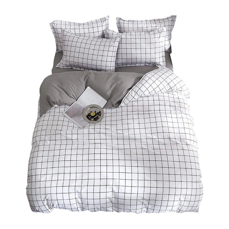 plain grid black and white bedding set roomtery