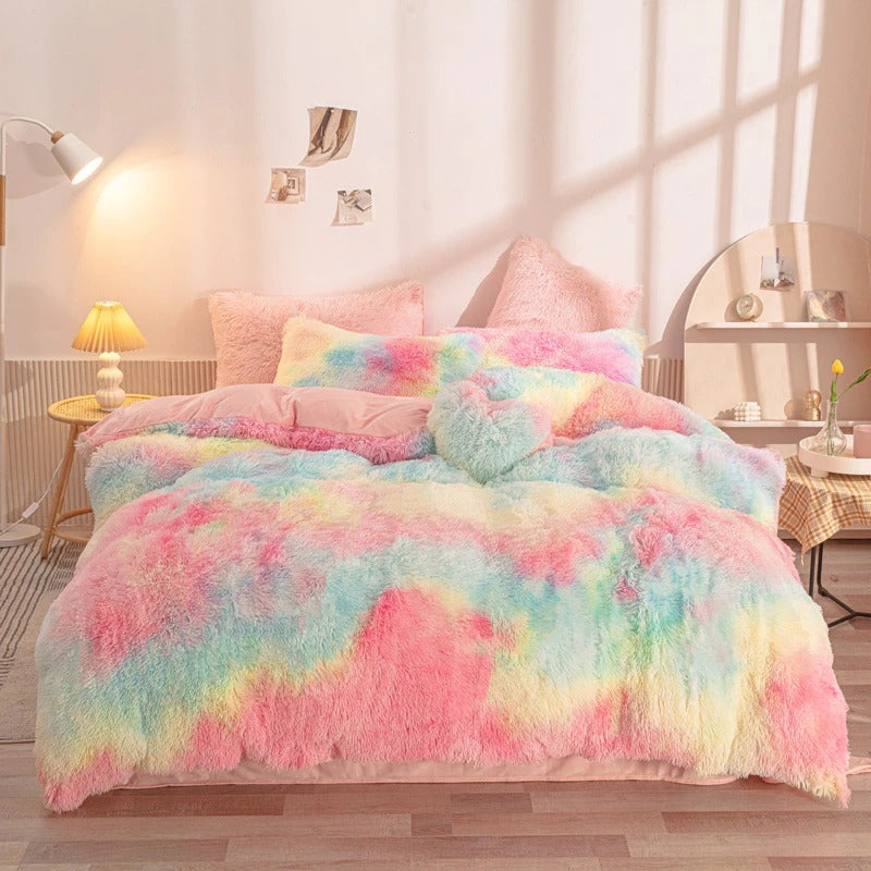 tai dai fluffy soft plush bedding set faux fur duvet cover soft girl aesthetic bedding