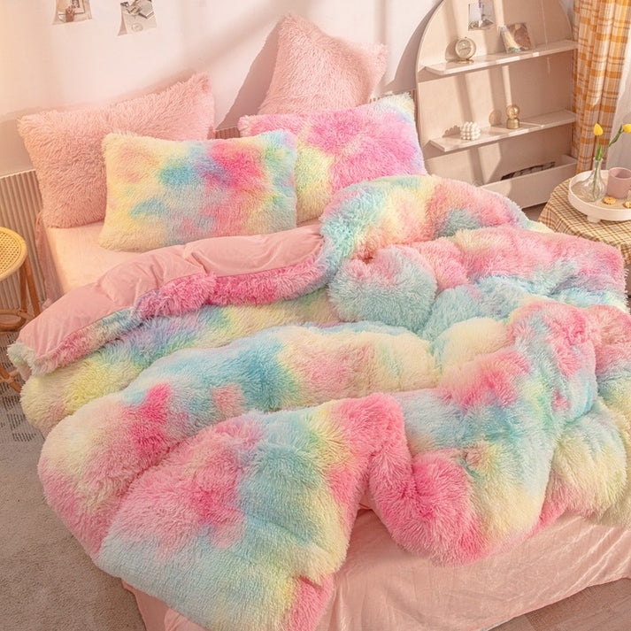 Soft Plush Faux Fur Fluffy Bedding Set Kawaii Aesthetic Bedding