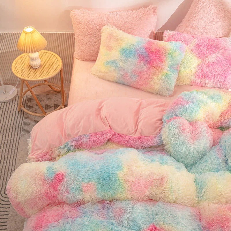 Cute Pink Shaggy Plush Comforter Cover Set,Ultra Soft Faux Fur