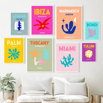preppy aesthetic wall art canvas posters bright colorful splashy cities roomtery