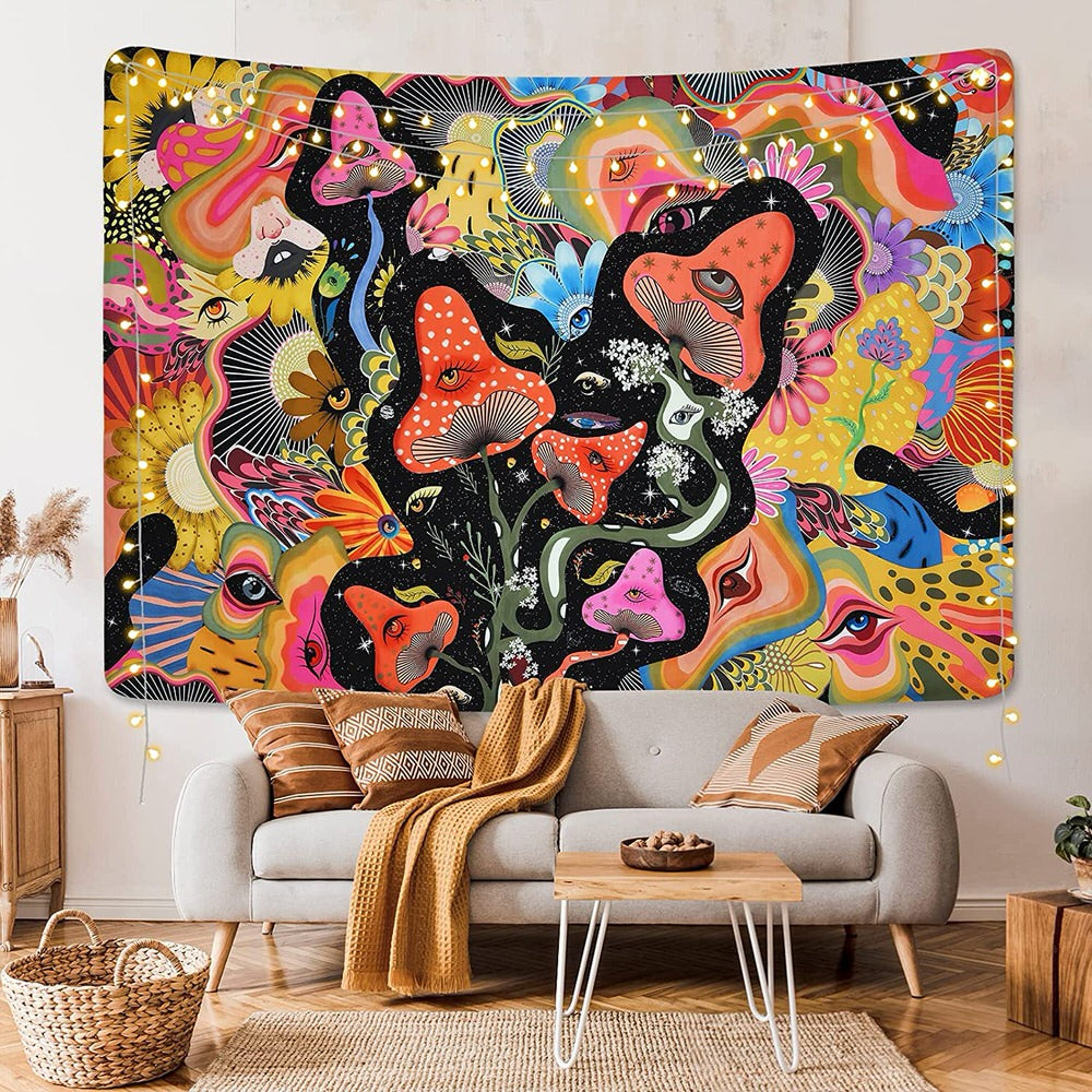 psy mushrooms indie aesthetic room decor wall tapestry roomtery