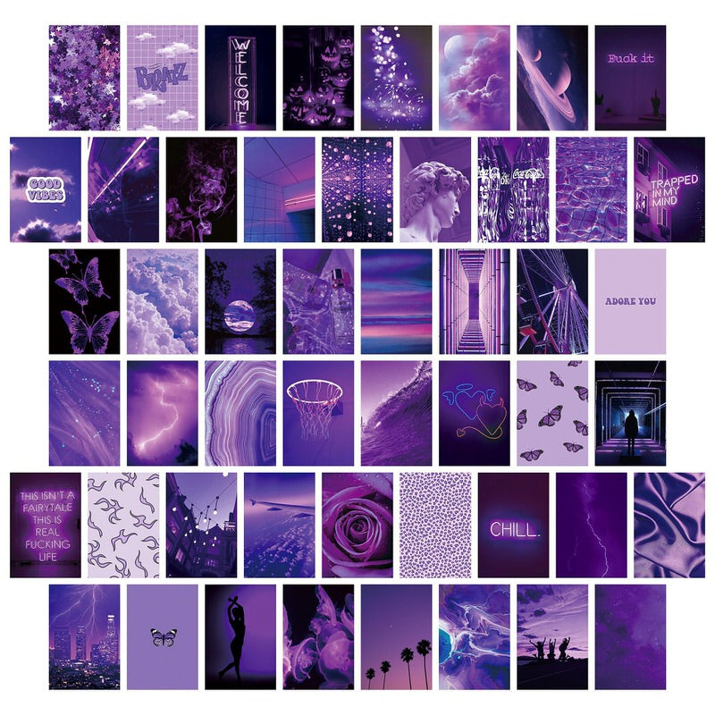 neon purple aesthetic wall collage cards kit roomtery