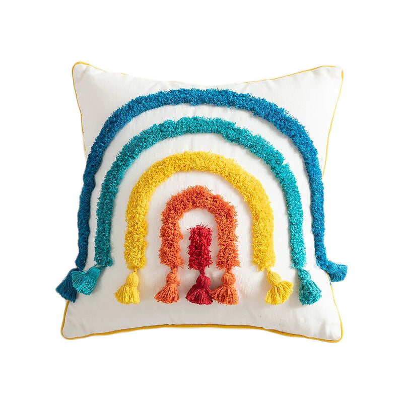 Rainbow Tassel Color Sofa Cushion Cover 45x45 Tufting Pillow Cover Decorative Pillow for Sofa Boho Home Decor Aesthetic Pillowcase roomtery