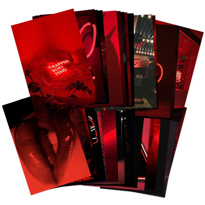 red neon aesthetic wall card poster collage kit roomtery